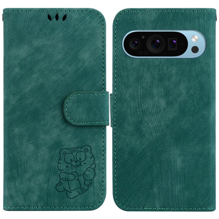 For Google Pixel 9 Little Tiger Embossed Leather Phone Case(Green) - Google Cases by PMC Jewellery | Online Shopping South Africa | PMC Jewellery | Buy Now Pay Later Mobicred