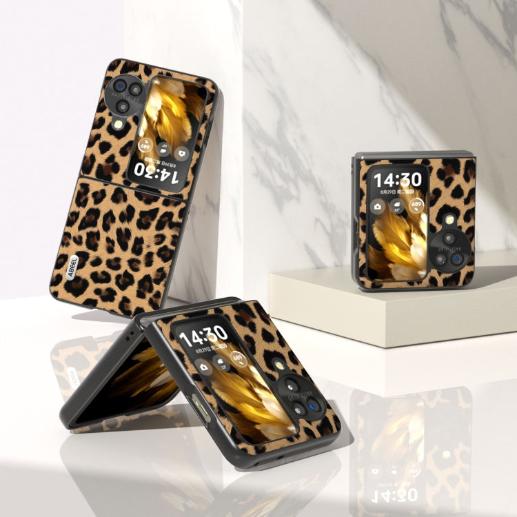 For OPPO Find N3 Flip ABEEL Black Edge Leopard Phone Case(Leopard Print) - Find N3 Flip Cases by PMC Jewellery | Online Shopping South Africa | PMC Jewellery | Buy Now Pay Later Mobicred