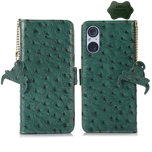 For Sony Xperia 5 V Ostrich Pattern Genuine Leather RFID Phone Case(Green) - Sony Cases by PMC Jewellery | Online Shopping South Africa | PMC Jewellery | Buy Now Pay Later Mobicred