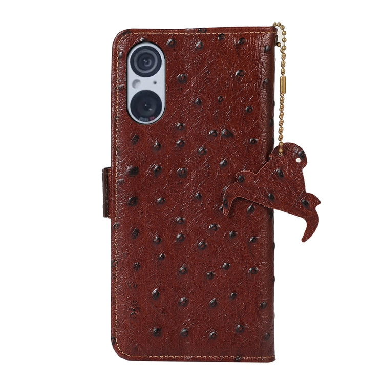 For Sony Xperia 5 V Ostrich Pattern Genuine Leather RFID Phone Case(Coffee) - Sony Cases by PMC TechLife | Online Shopping South Africa | PMC TechLife | Buy Now Pay Later Mobicred