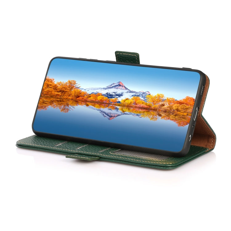 For Honor 200 KHAZNEH Side-Magnetic Litchi Genuine Leather RFID Phone Case(Green) - Honor Cases by PMC TechLife | Online Shopping South Africa | PMC TechLife | Buy Now Pay Later Mobicred