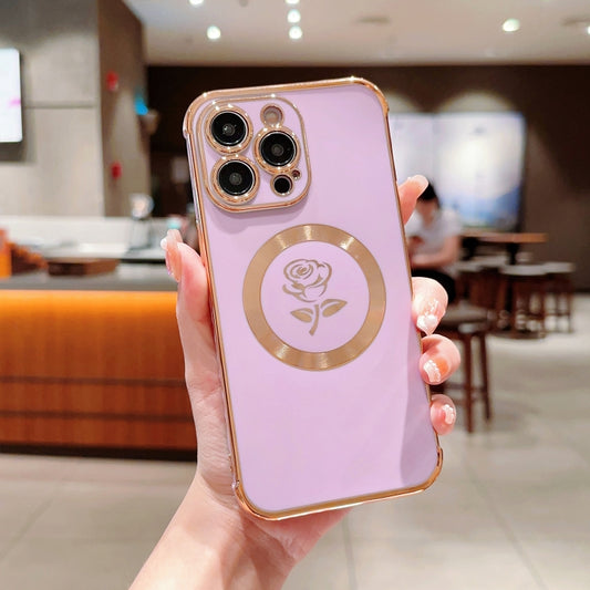 For iPhone 14 Pro Electroplate Side Roses Flower MagSafe Phone Case(Purple) - iPhone 14 Pro Cases by PMC Jewellery | Online Shopping South Africa | PMC Jewellery