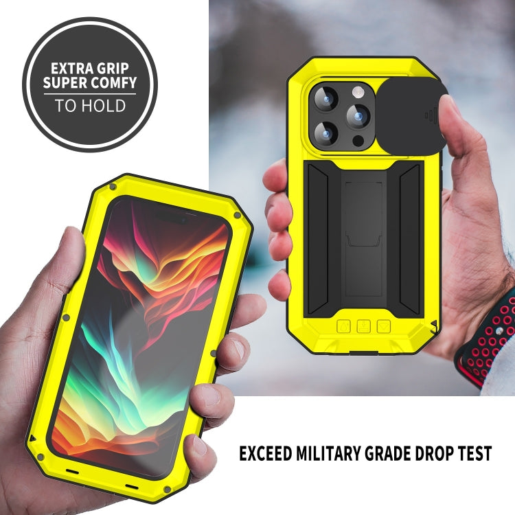 For iPhone 15 Pro R-JUST Sliding Camera Life Waterproof Holder Phone Case(Yellow) - iPhone 15 Pro Cases by R-JUST | Online Shopping South Africa | PMC Jewellery