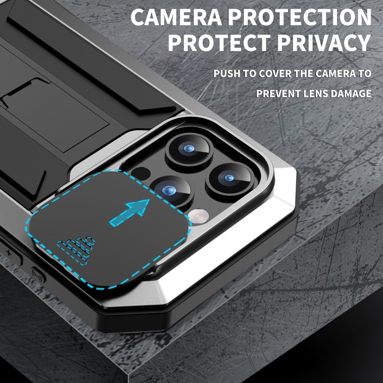 For iPhone 15 Pro R-JUST Sliding Camera IP54 Life Waterproof Holder Phone Case(Silver) - free shipping - PMC TechLife - Order now!