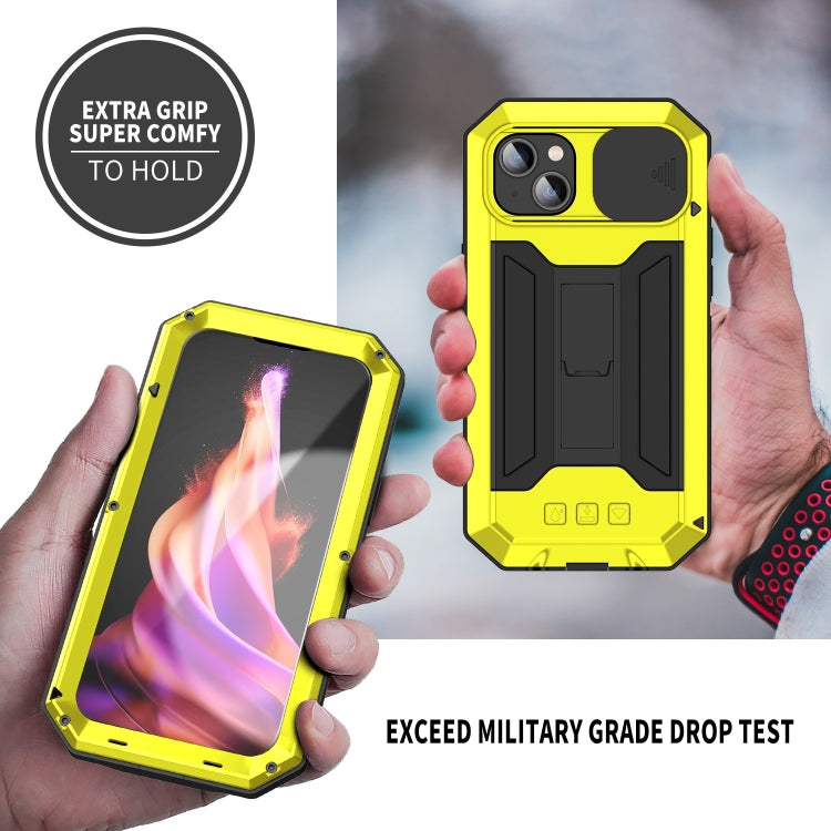 For iPhone 15 Plus R-JUST Sliding Camera Life Waterproof Holder Phone Case(Yellow) - iPhone 15 Plus Cases by R-JUST | Online Shopping South Africa | PMC Jewellery