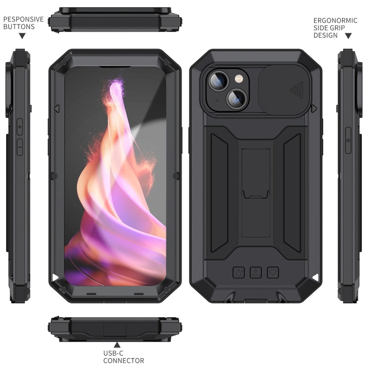 For iPhone 15 R-JUST Sliding Camera IP54 Life Waterproof Holder Phone Case(Black) - iPhone 15 Cases by R-JUST | Online Shopping South Africa | PMC TechLife | Buy Now Pay Later Mobicred