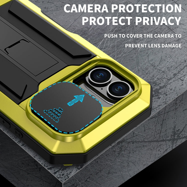 For iPhone 16 Plus R-JUST Sliding Camera IP54 Life Waterproof Holder Phone Case(Yellow) - iPhone 16 Plus Cases by R-JUST | Online Shopping South Africa | PMC Jewellery | Buy Now Pay Later Mobicred