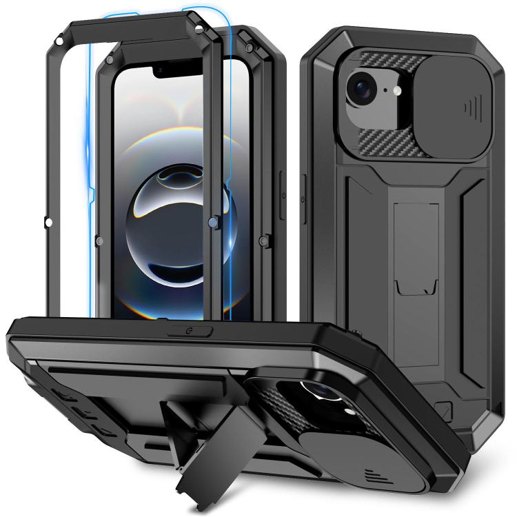 For iPhone 16e R-JUST Sliding Camera IP54 Life Waterproof Holder Phone Case(Black) - iPhone 16e Cases by R-JUST | Online Shopping South Africa | PMC TechLife | Buy Now Pay Later Mobicred