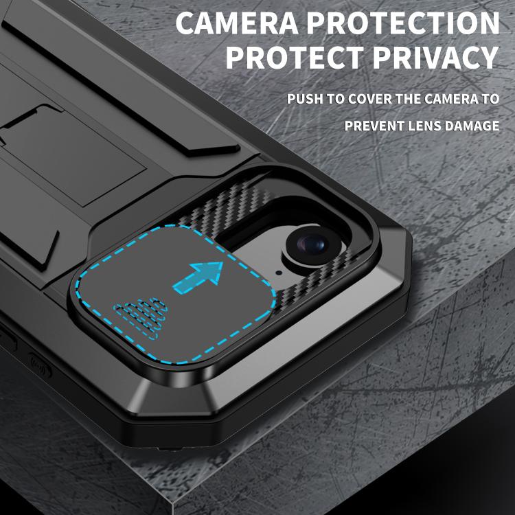 For iPhone 16e R-JUST Sliding Camera IP54 Life Waterproof Holder Phone Case(Black) - iPhone 16e Cases by R-JUST | Online Shopping South Africa | PMC TechLife | Buy Now Pay Later Mobicred