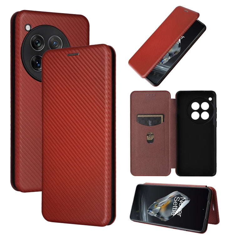 For OnePlus 12 Carbon Fiber Texture Flip Leather Phone Case(Brown) - OnePlus Cases by PMC TechLife | Online Shopping South Africa | PMC TechLife | Buy Now Pay Later Mobicred