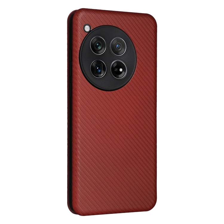 For OnePlus 12 Carbon Fiber Texture Flip Leather Phone Case(Brown) - OnePlus Cases by PMC TechLife | Online Shopping South Africa | PMC TechLife | Buy Now Pay Later Mobicred