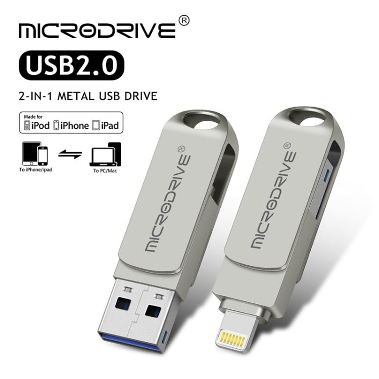MicroDrive 2 In 1  8 Pin + USB 2.0 Portable Metal USB Flash Disk, Capacity:64GB(Silver) - free shipping - PMC Jewellery - Order now!