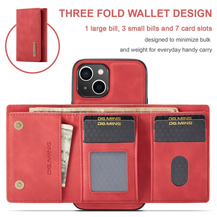 For iPhone 15 DG.MING M1 Series 3-Fold Multi Card Wallet Leather Phone Case(Red) - iPhone 15 Cases by DG.MING | Online Shopping South Africa | PMC TechLife | Buy Now Pay Later Mobicred