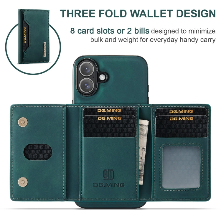 For iPhone 16 Plus DG.MING M2 Series 3-Fold Card Bag Wallet Leather Phone Case(Green) - iPhone 16 Plus Cases by DG.MING | Online Shopping South Africa | PMC Jewellery | Buy Now Pay Later Mobicred