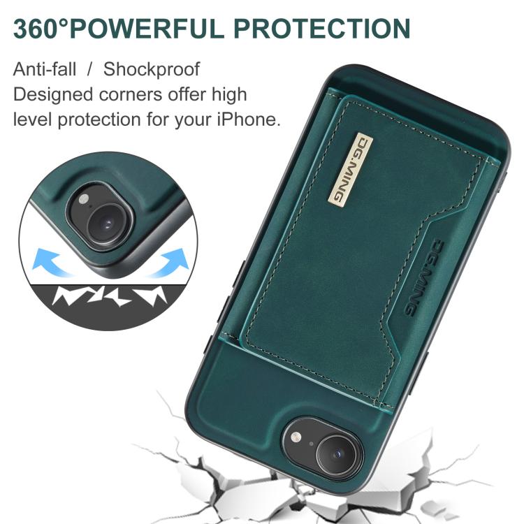 For iPhone 16e DG.MING M2 Series 3-Fold Card Bag Wallet Leather Phone Case(Green) - free shipping - PMc TechLife - Order now!