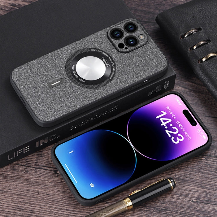 For iPhone 15 Pro Max Cloth Texture MagSafe Magnetic PU Phone Case(Black) - iPhone 15 Pro Max Cases by PMC Jewellery | Online Shopping South Africa | PMC Jewellery