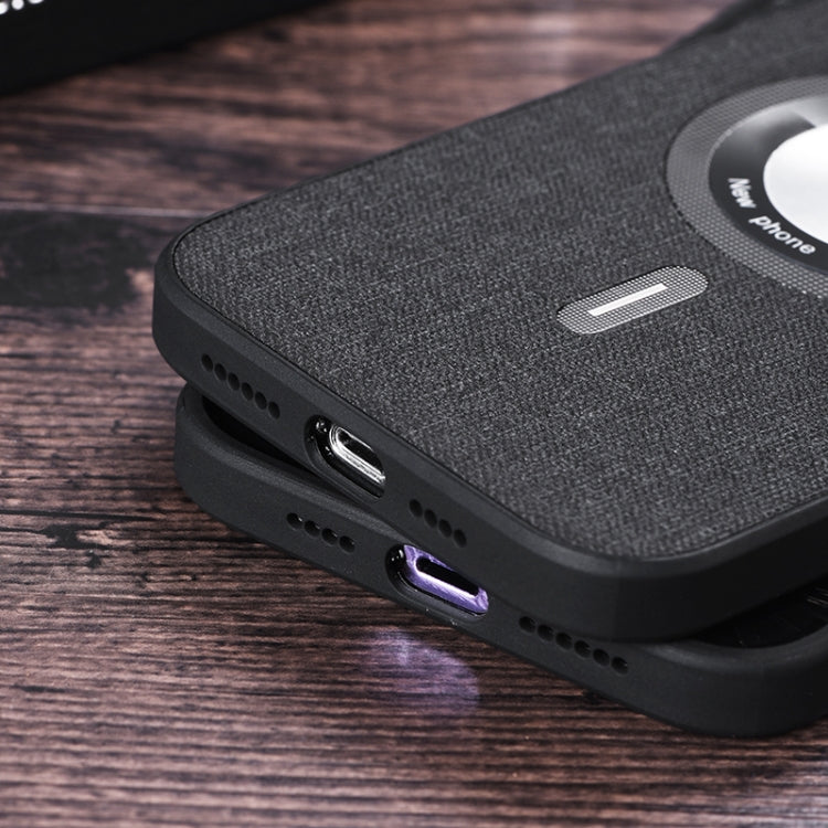 For iPhone 15 Cloth Texture MagSafe Magnetic PU Phone Case(Dark Blue) - iPhone 15 Cases by PMC TechLife | Online Shopping South Africa | PMC TechLife