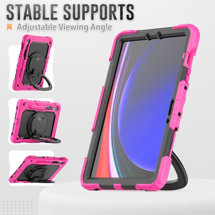 For Samsung Galaxy Tab S9 D Type Silicone Hybrid PC Tablet Case with Handle Holder(Rose Red) - free shipping - PMC Jewellery - Order now!