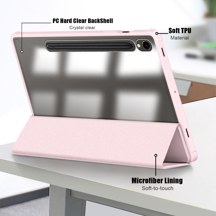 For Samsung Galaxy Tab S9 Acrylic 3-folding Smart Leather Tablet Case(Pink) - Galaxy Tab S9 Cases by PMC Jewellery | Online Shopping South Africa | PMC Jewellery | Buy Now Pay Later Mobicred