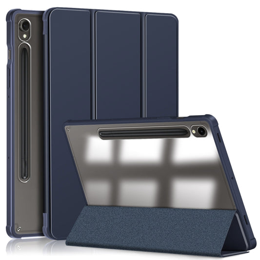 For Samsung Galaxy Tab S9 Acrylic 3-folding Smart Leather Tablet Case(Dark Blue) - Galaxy Tab S9 Cases by PMC Jewellery | Online Shopping South Africa | PMC Jewellery | Buy Now Pay Later Mobicred