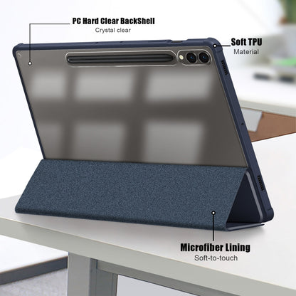 For Samsung Galaxy Tab S9+ Acrylic 3-folding Smart Leather Tablet Case(Dark Blue) - Galaxy Tab S9+ Cases by PMC Jewellery | Online Shopping South Africa | PMC Jewellery | Buy Now Pay Later Mobicred