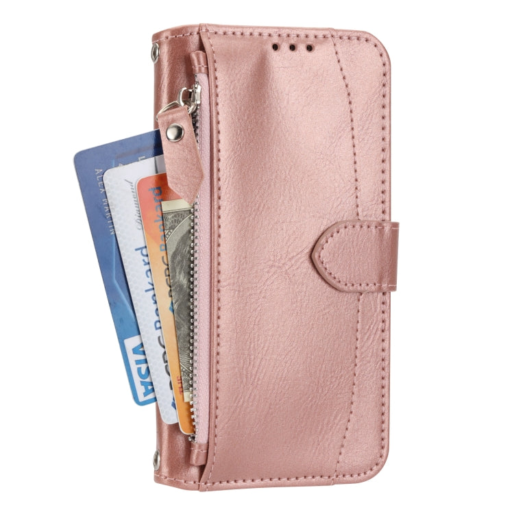 For iPhone 16 Oil Skin Zipper Wallet Leather Phone Case(Rose Gold) - iPhone 16 Cases by PMC Jewellery | Online Shopping South Africa | PMC Jewellery | Buy Now Pay Later Mobicred