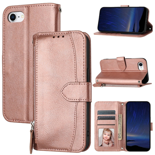 For iPhone SE 2024 Oil Skin Zipper Wallet Leather Phone Case(Rose Gold) - More iPhone Cases by PMC Jewellery | Online Shopping South Africa | PMC Jewellery | Buy Now Pay Later Mobicred