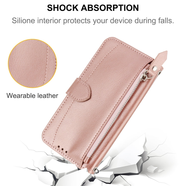 For iPhone SE 2024 Oil Skin Zipper Wallet Leather Phone Case(Rose Gold) - More iPhone Cases by PMC Jewellery | Online Shopping South Africa | PMC Jewellery | Buy Now Pay Later Mobicred