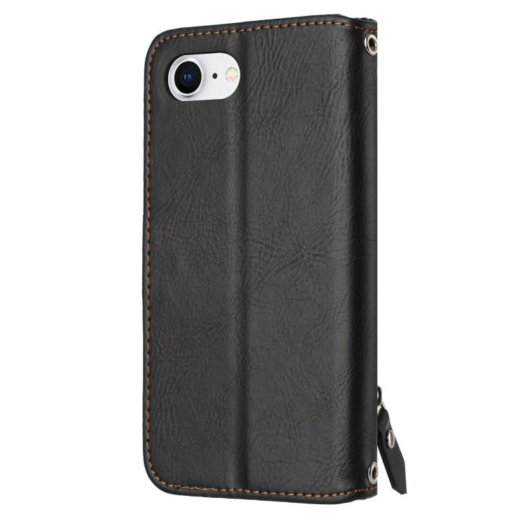 For iPhone SE 2024 Oil Skin Zipper Wallet Leather Phone Case(Black) - More iPhone Cases by PMC Jewellery | Online Shopping South Africa | PMC Jewellery | Buy Now Pay Later Mobicred
