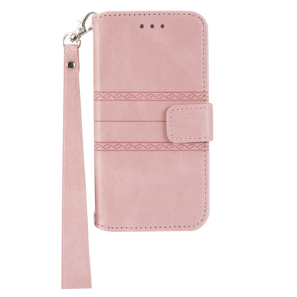 For iPhone 16 Pro Max Embossed Stripes Skin Feel Leather Phone Case(Pink) - iPhone 16 Pro Max Cases by PMC Jewellery | Online Shopping South Africa | PMC Jewellery | Buy Now Pay Later Mobicred