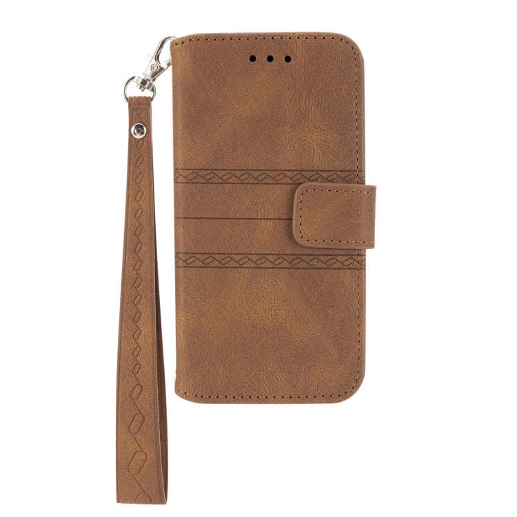 For iPhone SE 2024 Embossed Stripes Skin Feel Leather Phone Case(Brown) - More iPhone Cases by PMC Jewellery | Online Shopping South Africa | PMC Jewellery | Buy Now Pay Later Mobicred