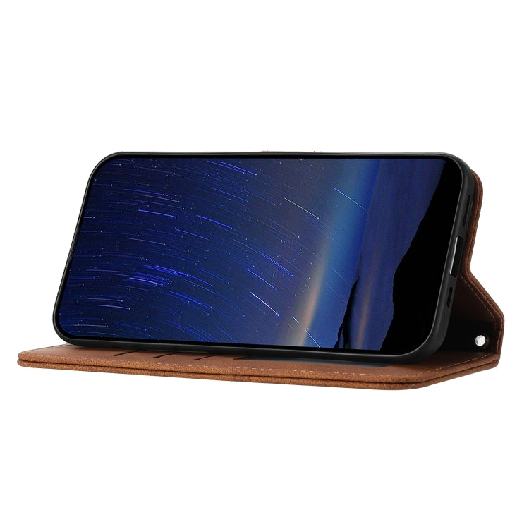 For iPhone 16e Embossed Stripes Skin Feel Leather Phone Case(Brown) - free shipping - PMC TechLife - Order now!
