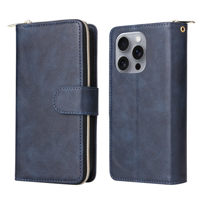 For iPhone 16 Pro Max 9 Card Slots Zipper Wallet Bag Leather Phone Case(Blue) - iPhone 16 Pro Max Cases by PMC Jewellery | Online Shopping South Africa | PMC Jewellery | Buy Now Pay Later Mobicred