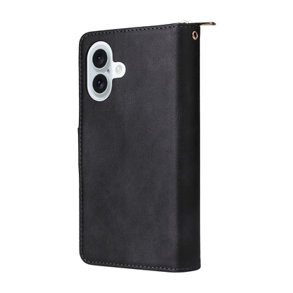 For iPhone 16 Plus 9 Card Slots Zipper Wallet Bag Leather Phone Case(Black) - iPhone 16 Plus Cases by PMC Jewellery | Online Shopping South Africa | PMC Jewellery | Buy Now Pay Later Mobicred