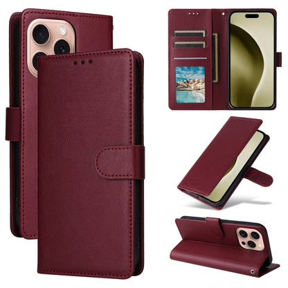 For iPhone 16 Pro Multifunctional Horizontal Flip Leather Phone Case with Three Card Slots(Wine Red) - iPhone 16 Pro Cases by PMC Jewellery | Online Shopping South Africa | PMC Jewellery | Buy Now Pay Later Mobicred