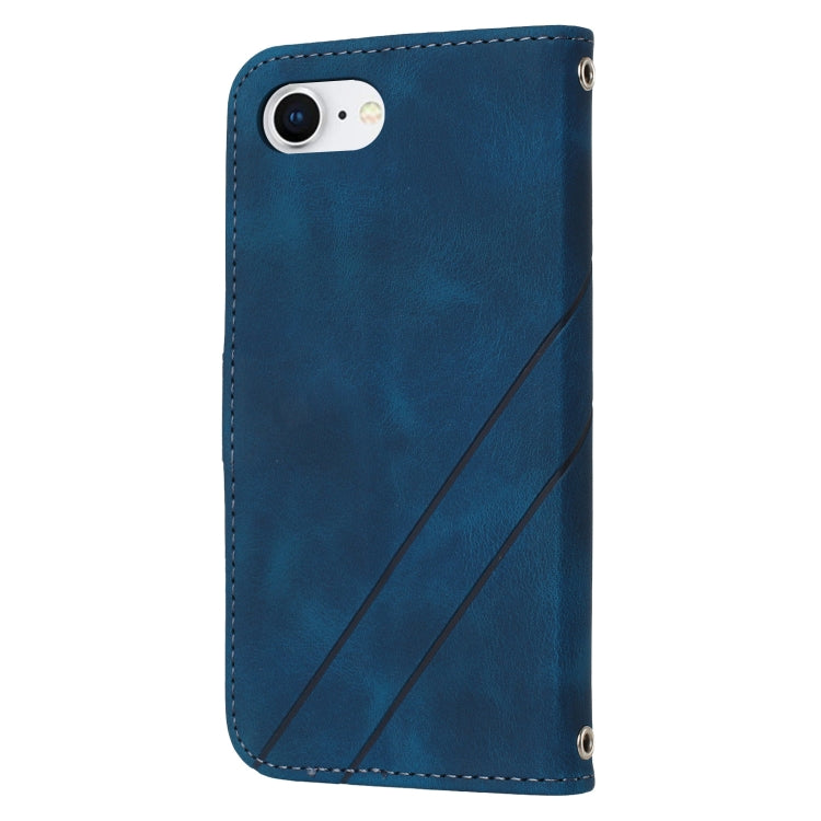 For iPhone SE 2024 Embossed Line Leather Phone Case with Lanyard(Blue) - More iPhone Cases by PMC Jewellery | Online Shopping South Africa | PMC Jewellery | Buy Now Pay Later Mobicred