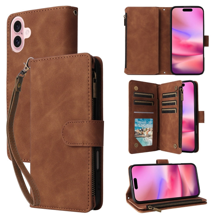 For iPhone 16 Crossbody Multi-card Slot Wallet Zipper Leather Phone Case(Brown) - iPhone 16 Cases by PMC Jewellery | Online Shopping South Africa | PMC Jewellery | Buy Now Pay Later Mobicred