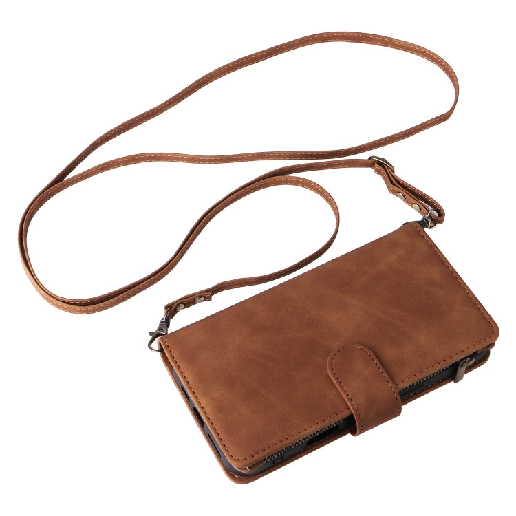 For iPhone 16 Crossbody Multi-card Slot Wallet Zipper Leather Phone Case(Brown) - iPhone 16 Cases by PMC Jewellery | Online Shopping South Africa | PMC Jewellery | Buy Now Pay Later Mobicred