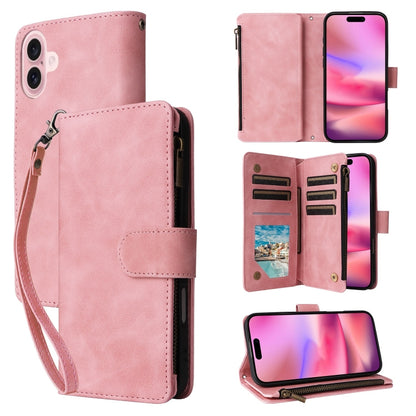 For iPhone 16 Plus Crossbody Multi-card Slot Wallet Zipper Leather Phone Case(Pink) - iPhone 16 Plus Cases by PMC Jewellery | Online Shopping South Africa | PMC Jewellery | Buy Now Pay Later Mobicred