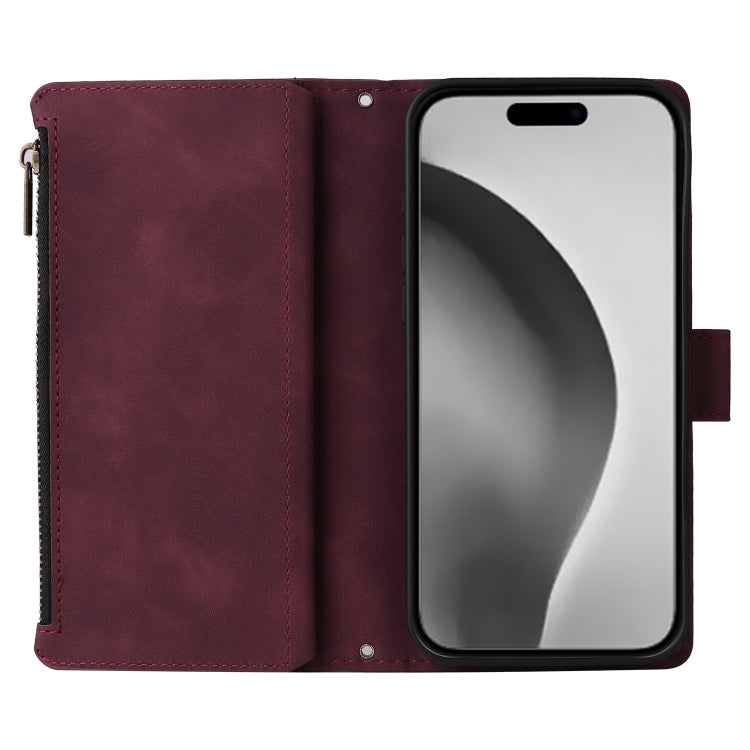 For iPhone 16 Pro Max Crossbody Multi-card Slot Wallet Zipper Leather Phone Case(Wine Red) - iPhone 16 Pro Max Cases by PMC Jewellery | Online Shopping South Africa | PMC Jewellery | Buy Now Pay Later Mobicred