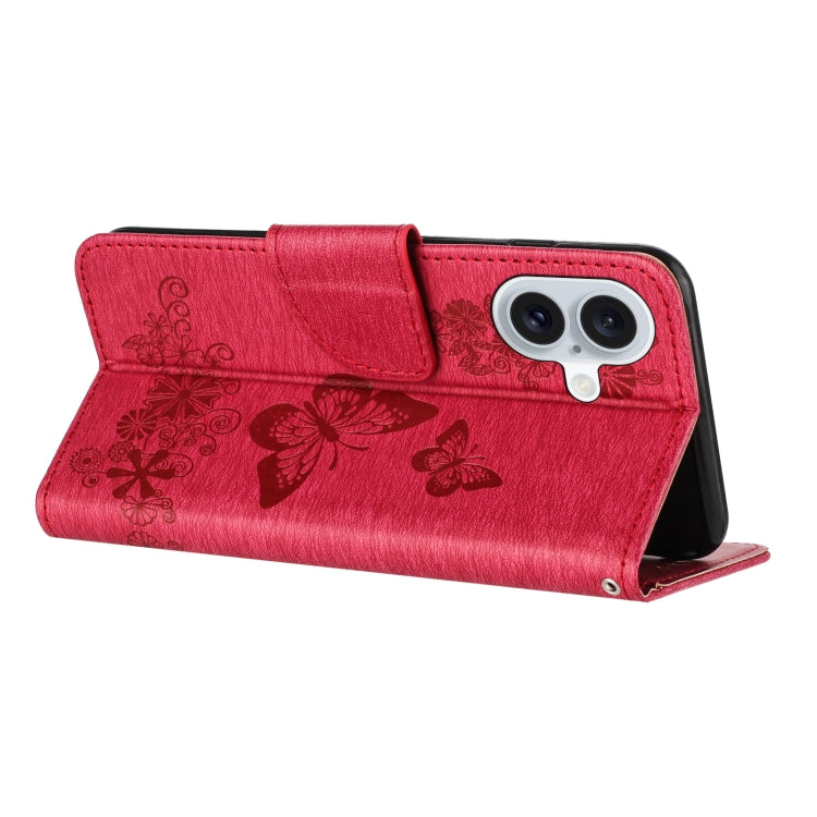 For iPhone 16 Plus Butterfly Embossed Flip Leather Phone Case(Red) - iPhone 16 Plus Cases by PMC Jewellery | Online Shopping South Africa | PMC Jewellery | Buy Now Pay Later Mobicred