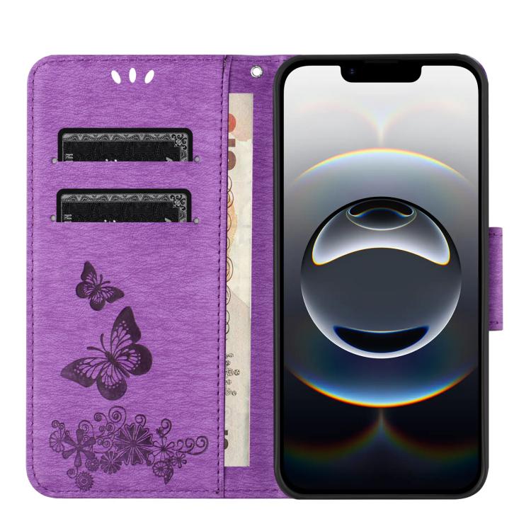 For iPhone 16e Butterfly Embossed Flip Leather Phone Case(Purple) - iPhone 16e Cases by PMC TechLife | Online Shopping South Africa | PMC TechLife | Buy Now Pay Later Mobicred