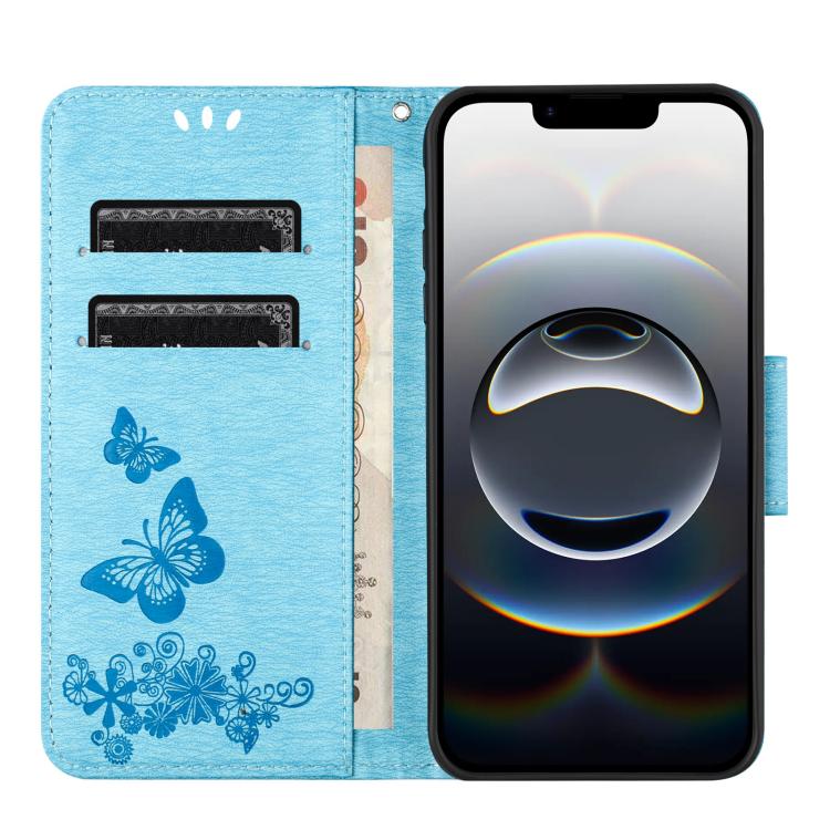 For iPhone 16e Butterfly Embossed Flip Leather Phone Case(Blue) - iPhone 16e Cases by PMC TechLife | Online Shopping South Africa | PMC TechLife | Buy Now Pay Later Mobicred