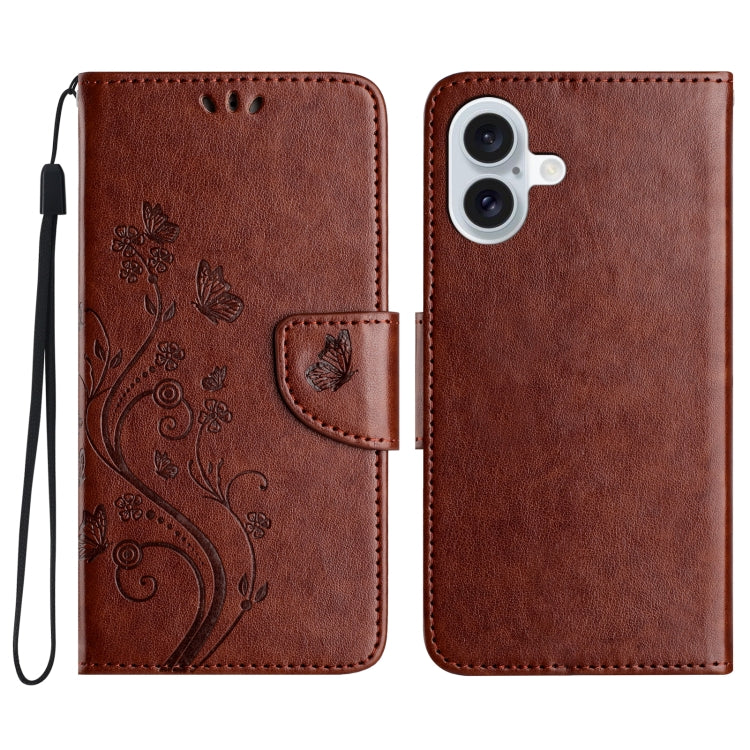 For iPhone 16 Butterfly Flower Pattern Flip Leather Phone Case(Brown) - iPhone 16 Cases by PMC Jewellery | Online Shopping South Africa | PMC Jewellery | Buy Now Pay Later Mobicred