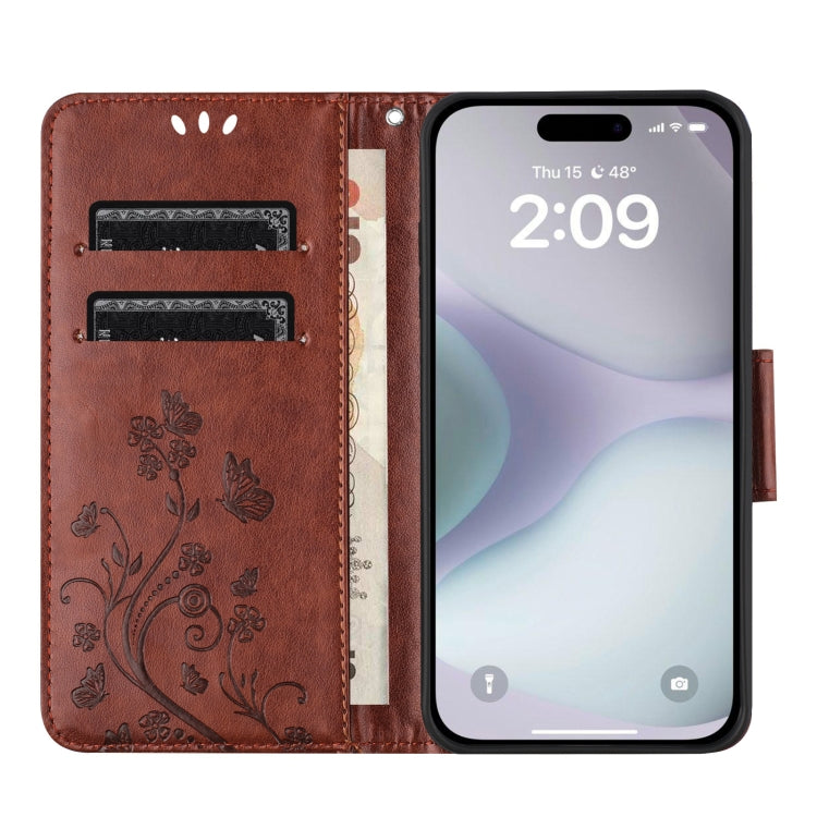 For iPhone 16 Butterfly Flower Pattern Flip Leather Phone Case(Brown) - iPhone 16 Cases by PMC Jewellery | Online Shopping South Africa | PMC Jewellery | Buy Now Pay Later Mobicred