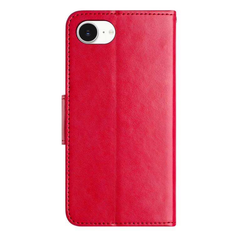 For iPhone 16e Butterfly Flower Pattern Flip Leather Phone Case(Red) - iPhone 16e Cases by PMC TechLife | Online Shopping South Africa | PMC TechLife | Buy Now Pay Later Mobicred