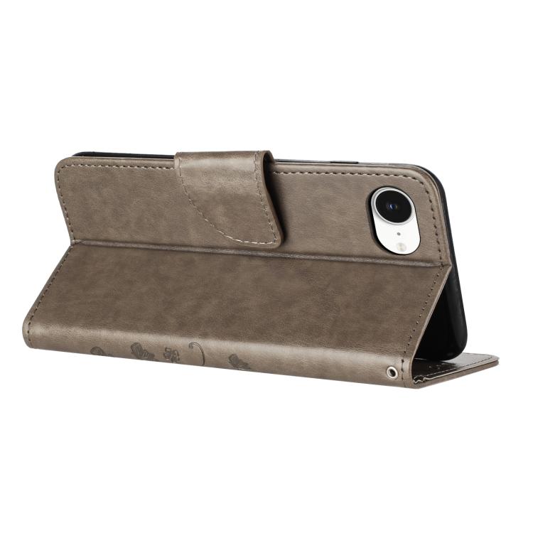 For iPhone 16e Butterfly Flower Pattern Flip Leather Phone Case(Grey) - iPhone 16e Cases by PMC TechLife | Online Shopping South Africa | PMC TechLife | Buy Now Pay Later Mobicred