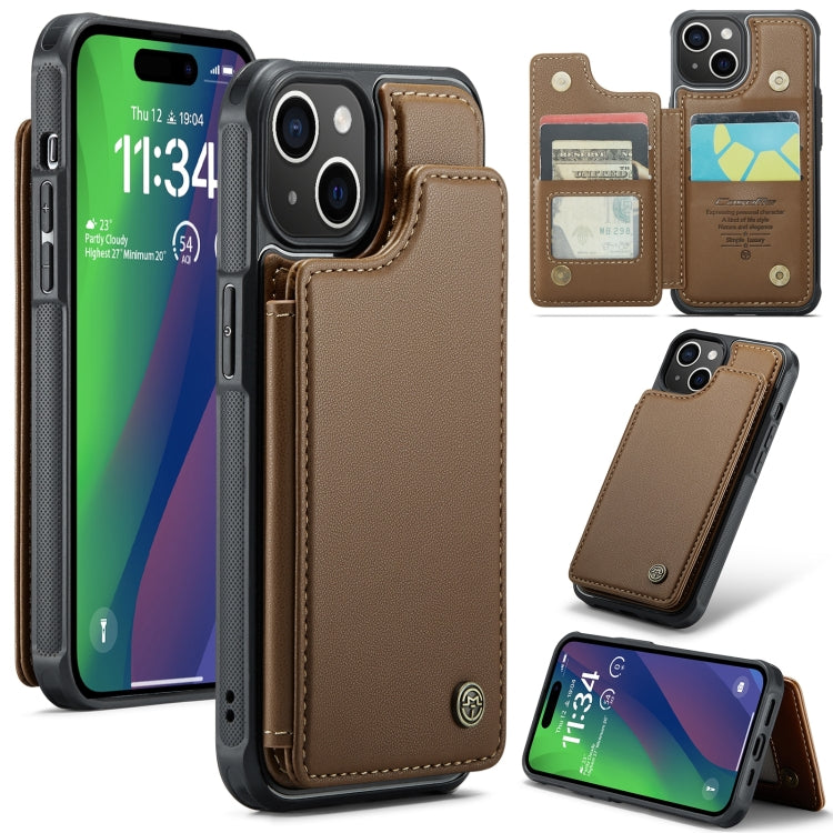 For iPhone 15 CaseMe C22 Card Slots Holder RFID Anti-theft Phone Case(Brown) - iPhone 15 Pro Cases by CaseMe | Online Shopping South Africa | PMC Jewellery | Buy Now Pay Later Mobicred