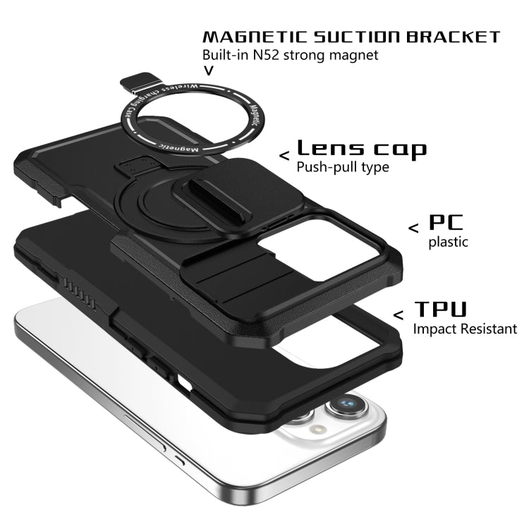 For iPhone 15 Pro Sliding Camshield MagSafe Holder TPU Hybrid PC Phone Case(Black) - free shipping - PMC TechLife - Order now!