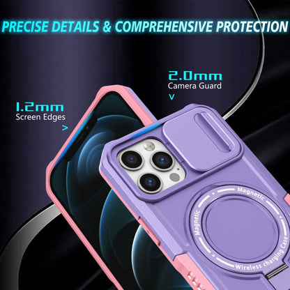 For iPhone 12 Pro Max Sliding Camshield Magsafe Holder TPU Hybrid PC Phone Case(Pink Purple) - iPhone 12 Pro Max Cases by PMC Jewellery | Online Shopping South Africa | PMC Jewellery